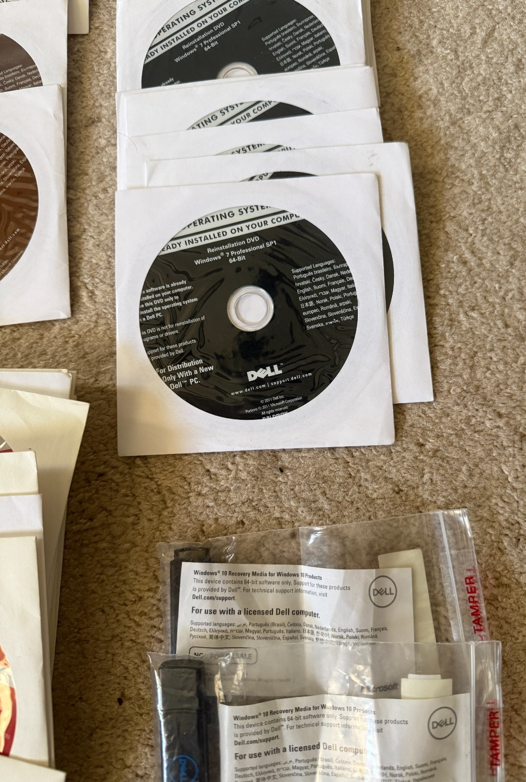 Lot of 57 OEM Dell Reinstallation Discs Windows XP Vista, 7, 8, 10 32 64 Pro USB