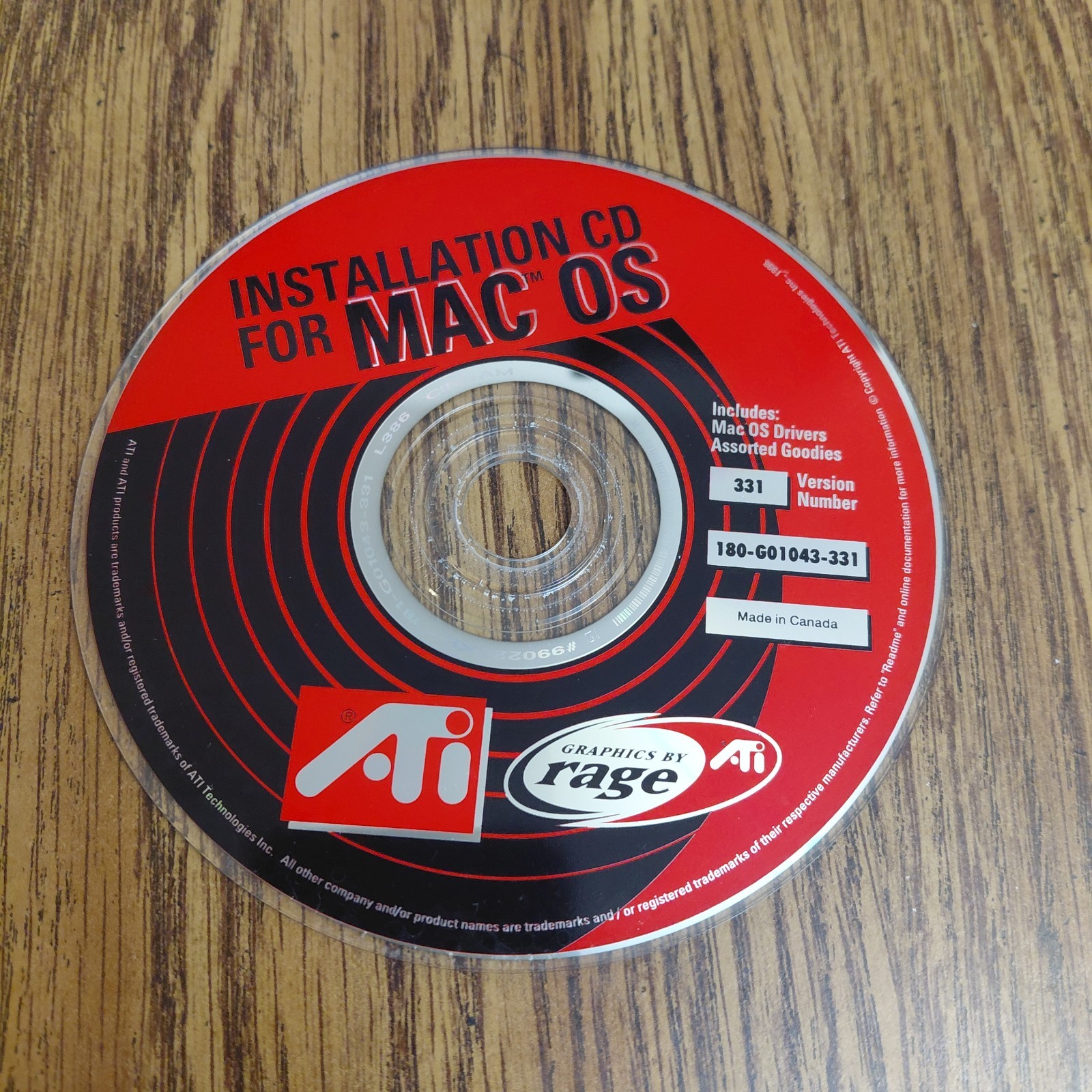 Vintage ATI Mac OS Install CD Drivers Rage Graphics Ver 331 180-G01043-331