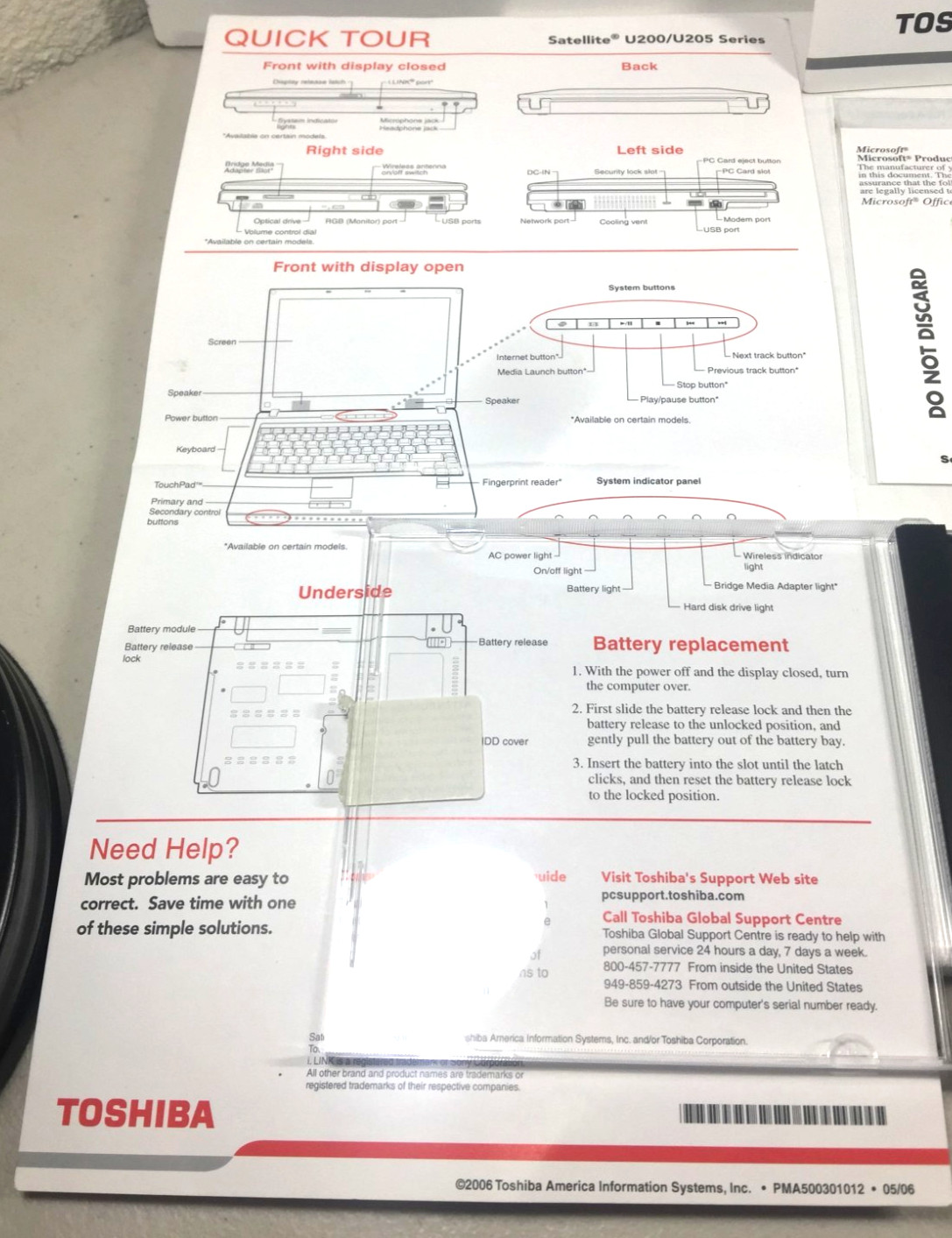 Toshiba Manuals & Recovery KIT Applications/Drivers DVD Satellite U200/U205 CD