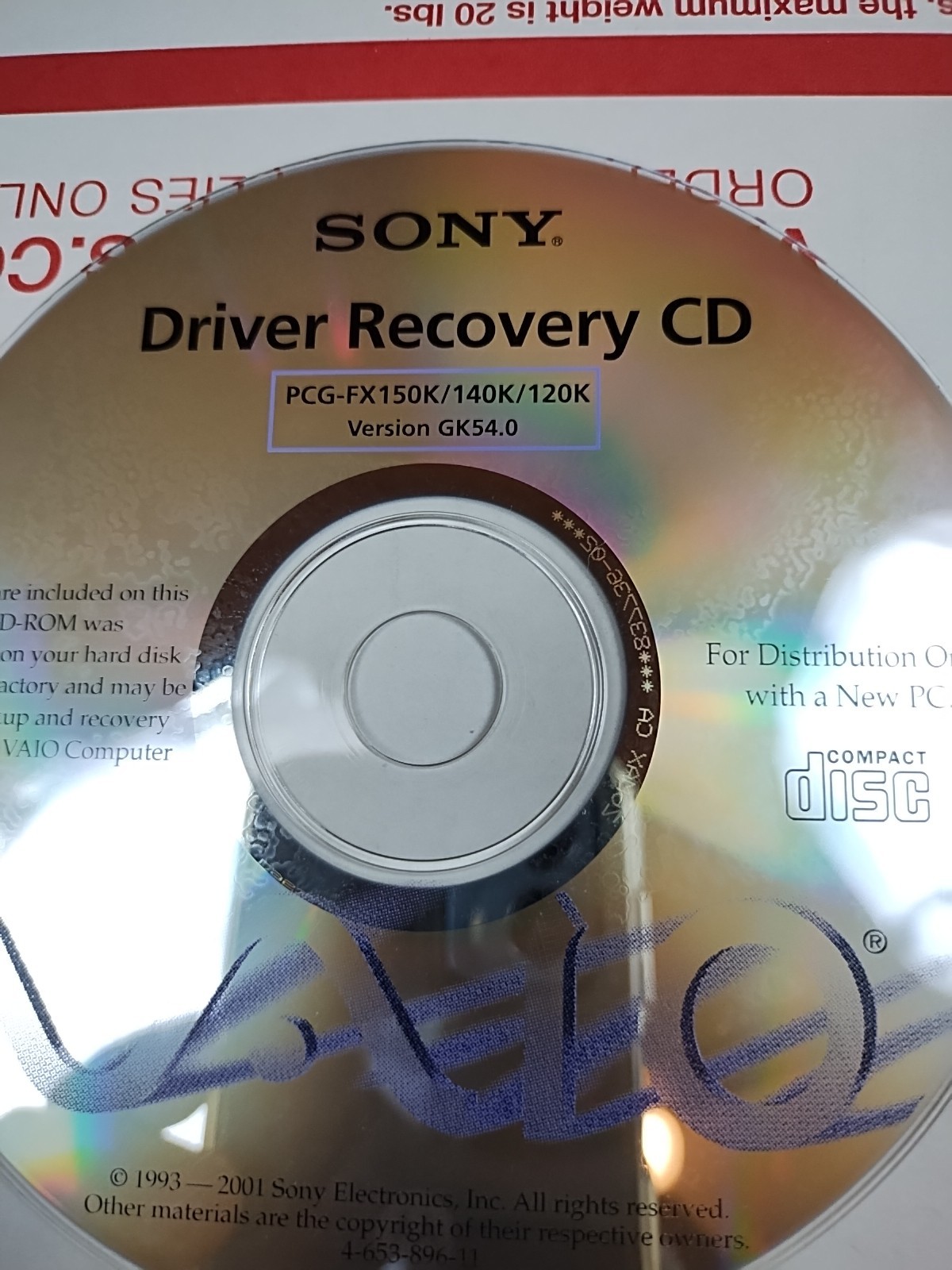 PCG-FX150K 140K Recovery Computer Sony CDs CD-ROMS System Restore VAIO Desktop