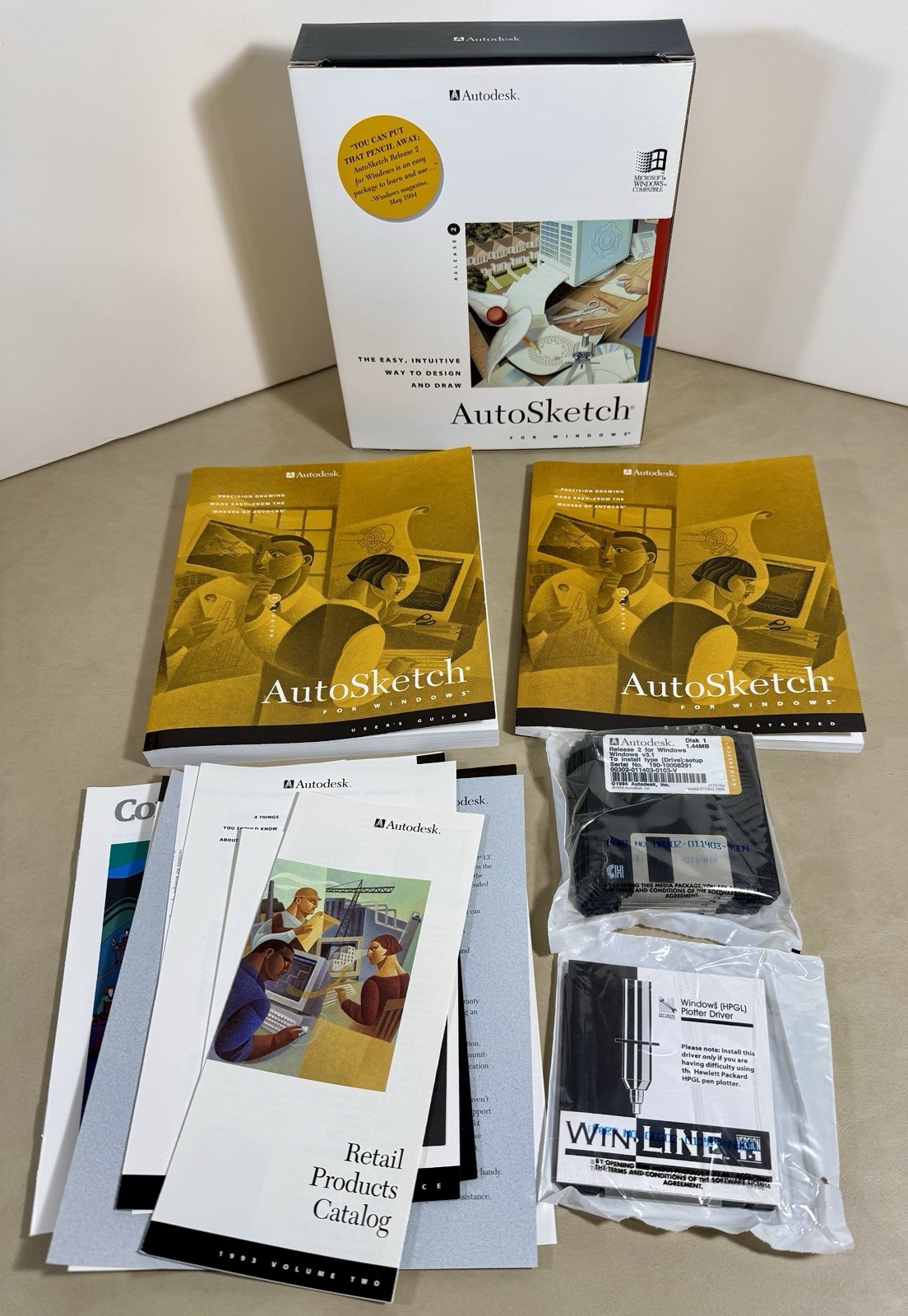 AutoDesk AutoSketch Release 2 for Windows 3.1 on 3.5″ Floppy Disks Brand New