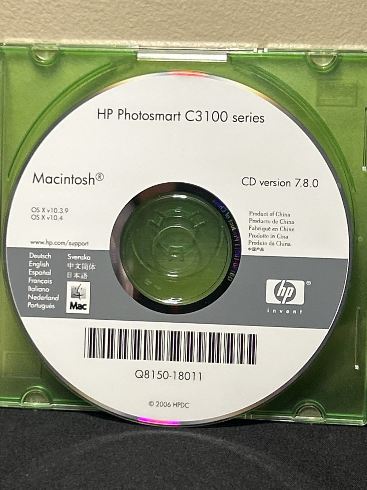 HP Photosmart C3100 Series Software Disc Macintosh CD Version 7.8.0 Q8150-18011