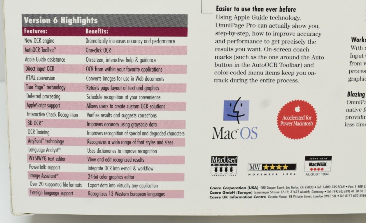 OmniPage Pro 6 Demo Essential Scanner Software Word Recognition 3.5 Floppy 1994