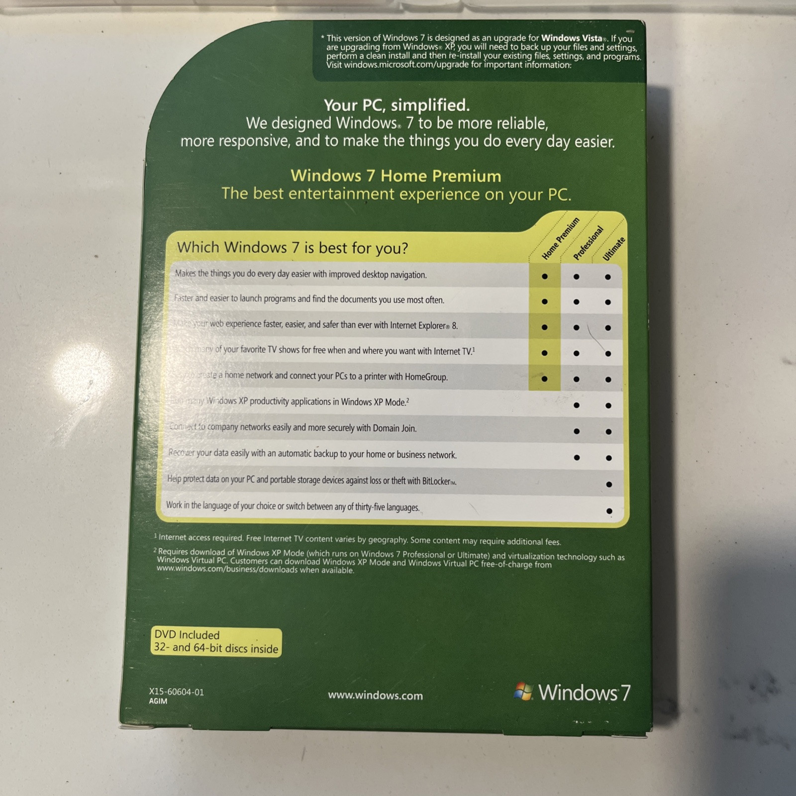 Microsoft Windows 7 Home Premium Operating System Upgrade 32 64 DVD GFC-00020