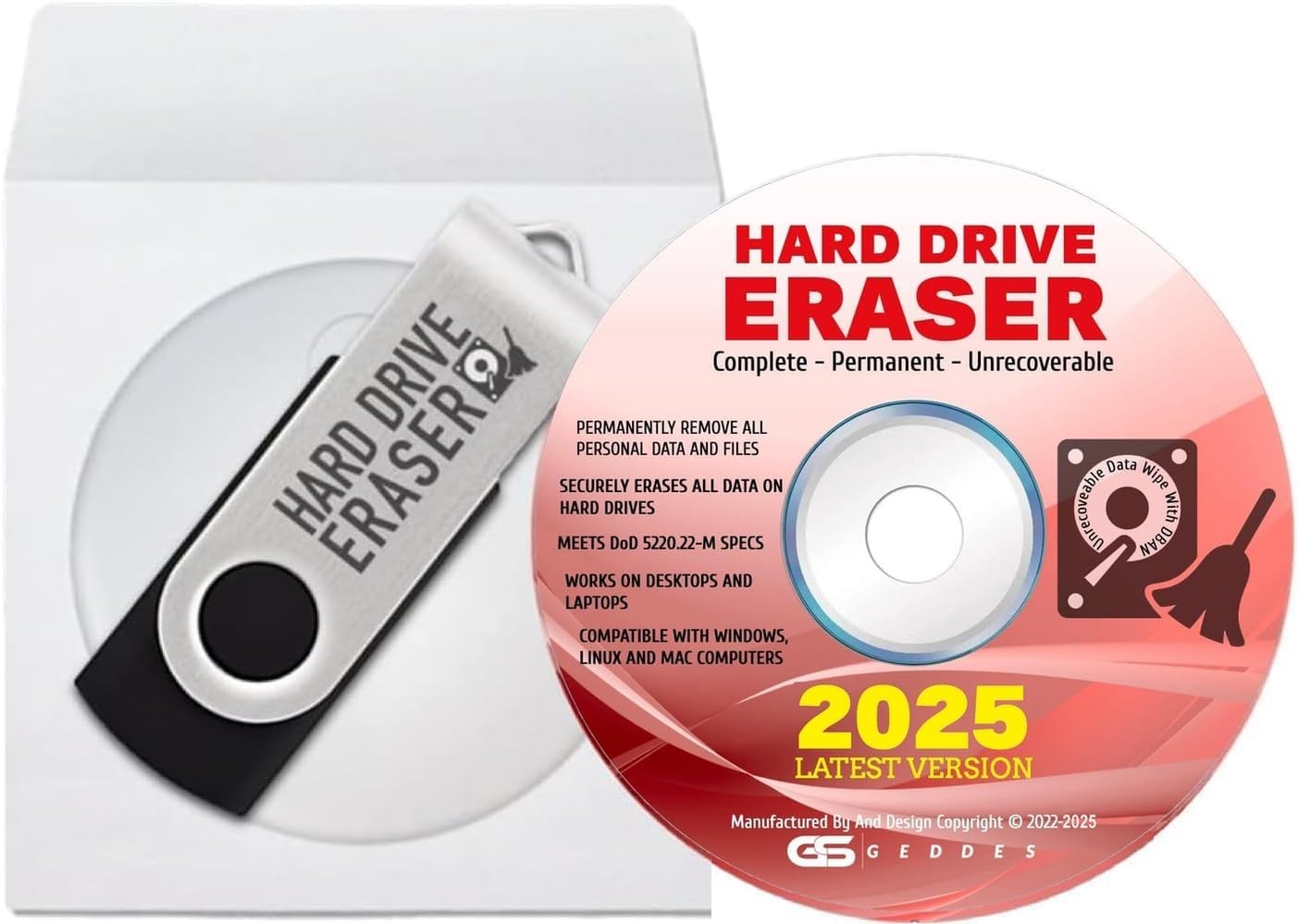 Hard Drive Eraser USB CD DVD Disk Wiper Delete UNRECOVERABLE Windows 11 10 8 7