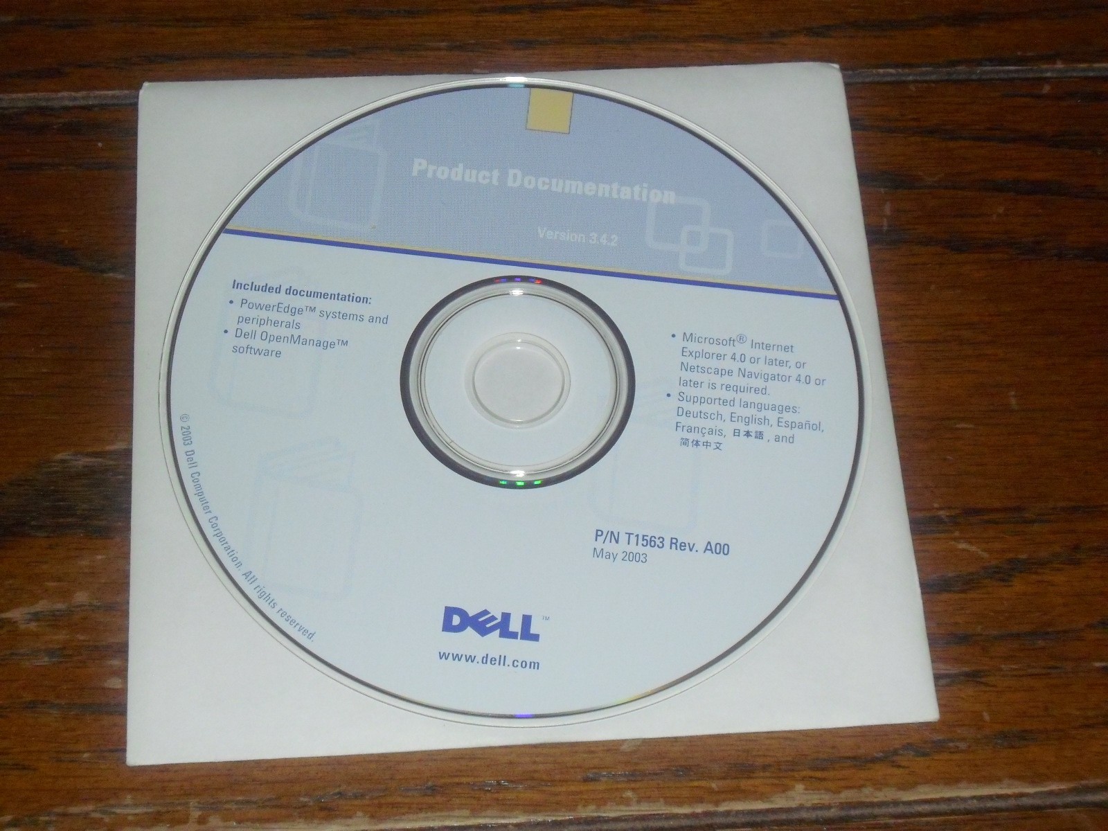 Dell PowerEdge & OpenManage Product Documentation CD v 3.4.2 May 2003 P/N T1563