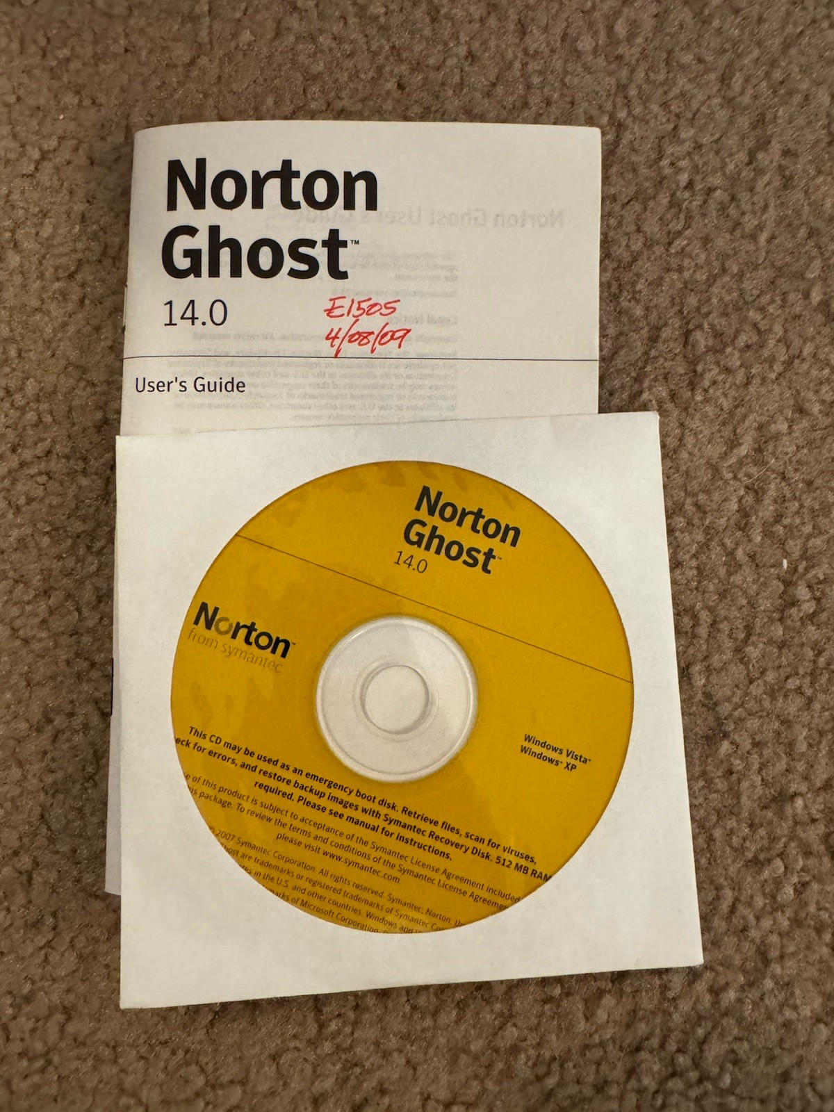 Norton Ghost 14.0 CD ROM Disc With Product Key Windows Vista Windows XP