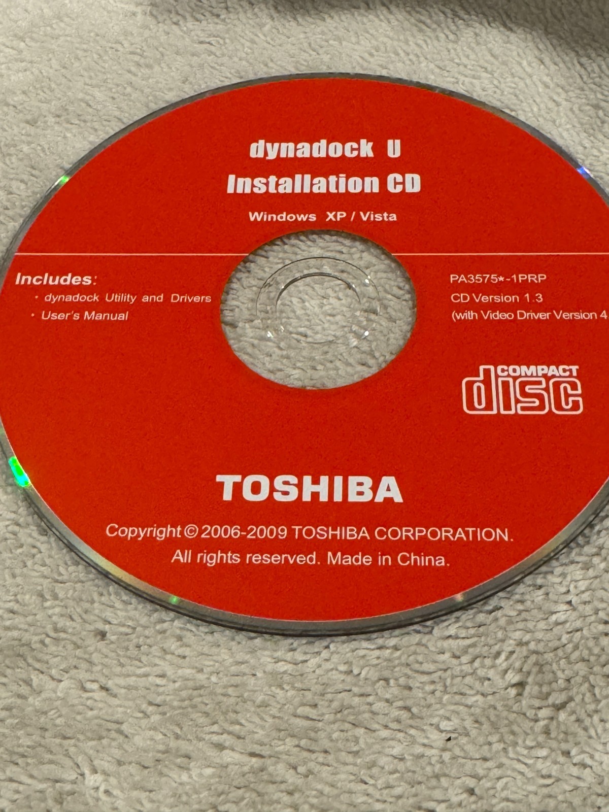 Toshiba Dynadock U Installation CD – Win XP/Vista – CD ONLY!!!