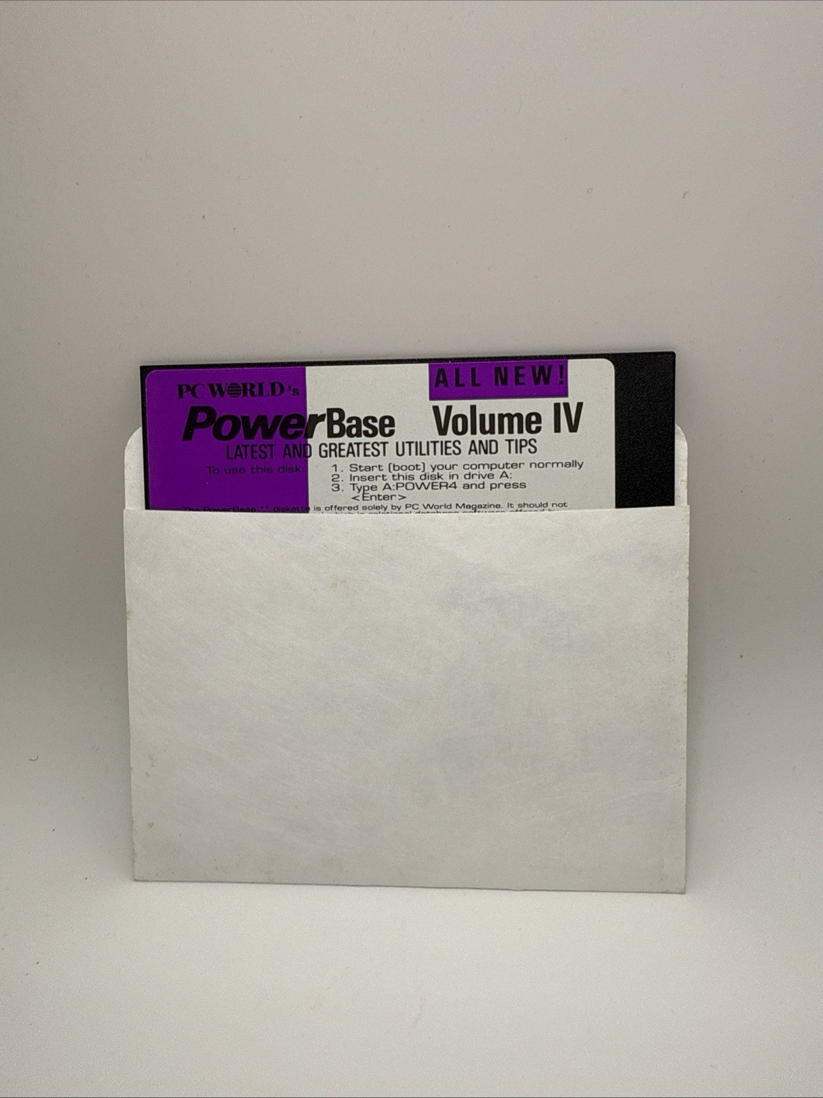 PowerBase Volume IV 5.25 Floppy Disk 1991 Utilities & Tips PC World Vintage