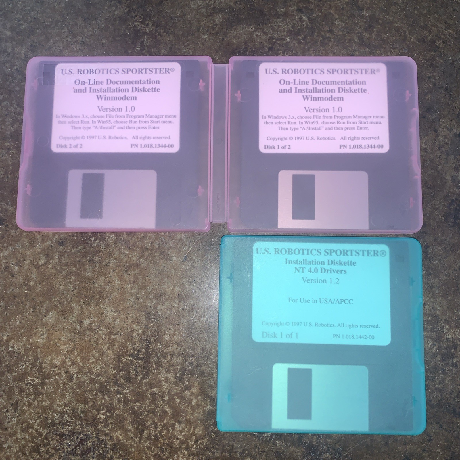 US Robotics Sportster – 3 Floppy Disks for Win 95 98 – Version 1 & 1.2