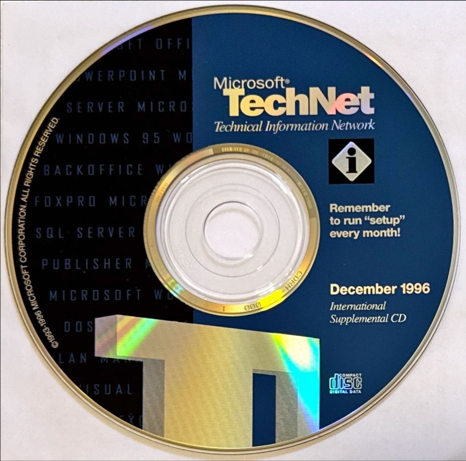 Microsoft TechNet December 1996 Volume 4, Issue 12, 3-CD Set – Excellent