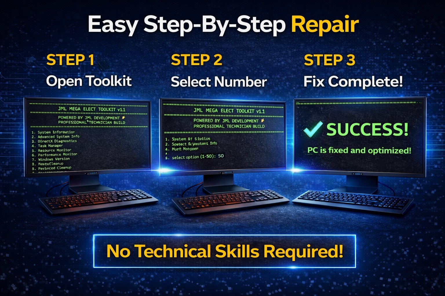 JML Mega Elect PC Repair Toolkit PRO USB | 1-Click Fix 50+ Tools No Sub