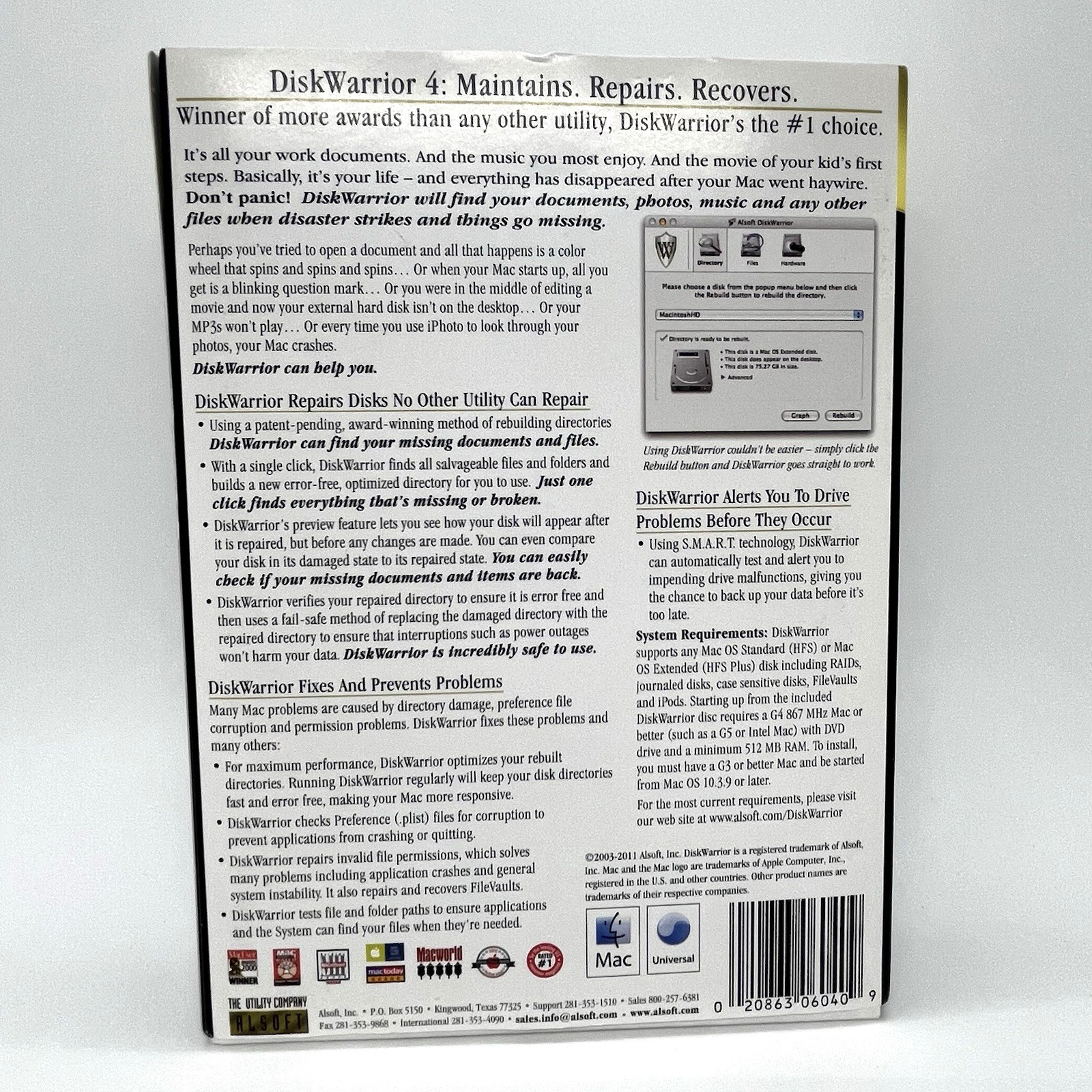 DiskWarrior 4.4 DVD Mac OS X 10.3–10.10 PPC/Intel/HFS + Serial Number