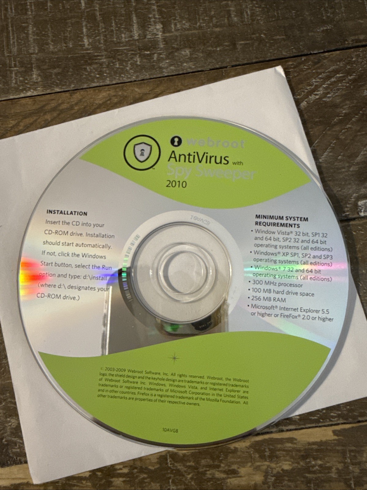Webroot AntiVirus Spy Sweeper 2010 Software PC Cd Rom