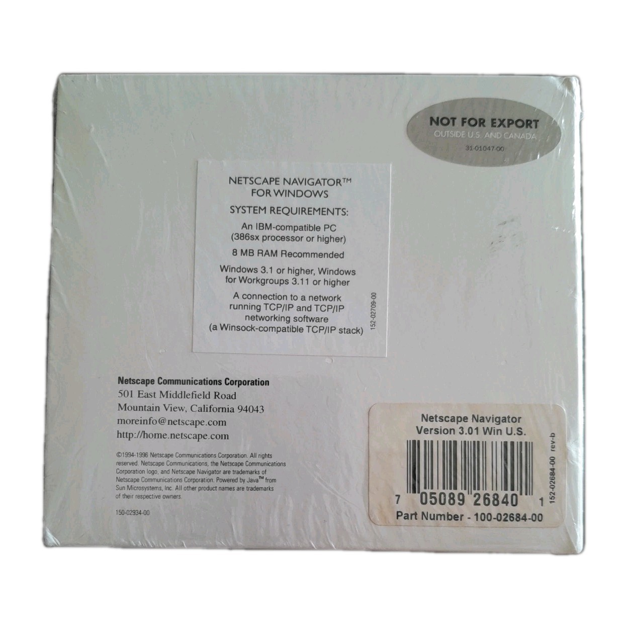 Vtg Netscape Navigator For Windows 2.01 Brand New SEALED