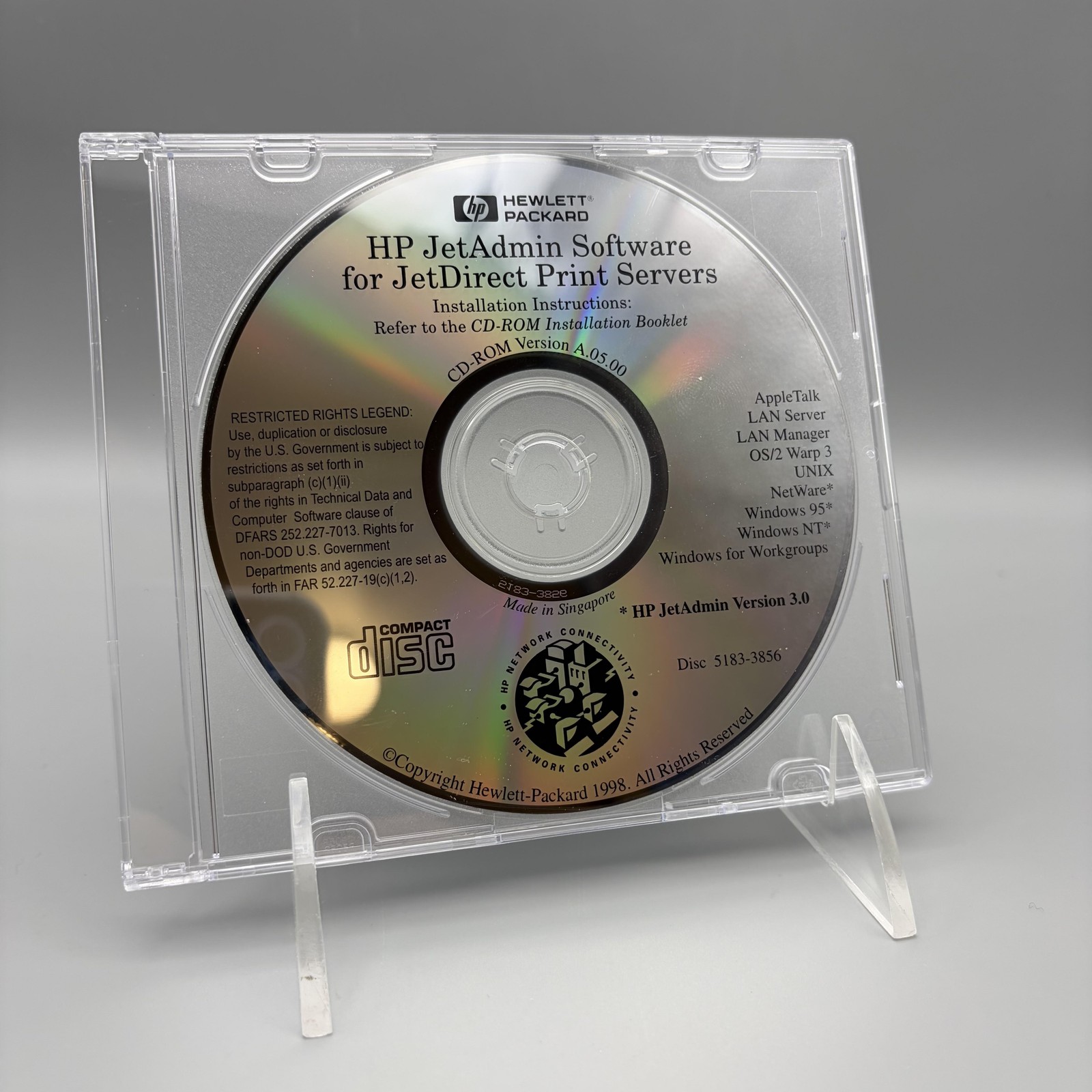 Vintage 1998 HP JetAdmin Software CD-ROM JetDirect Print Servers 5183-3856