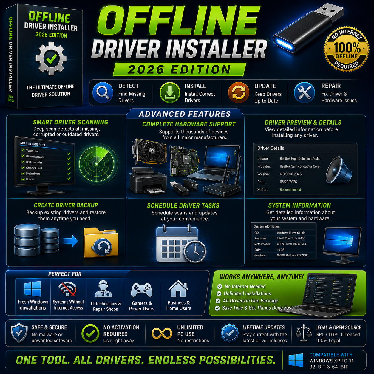 Offline Driver Installer 2026 Automatic Driver Update Repair Utility Windows PC