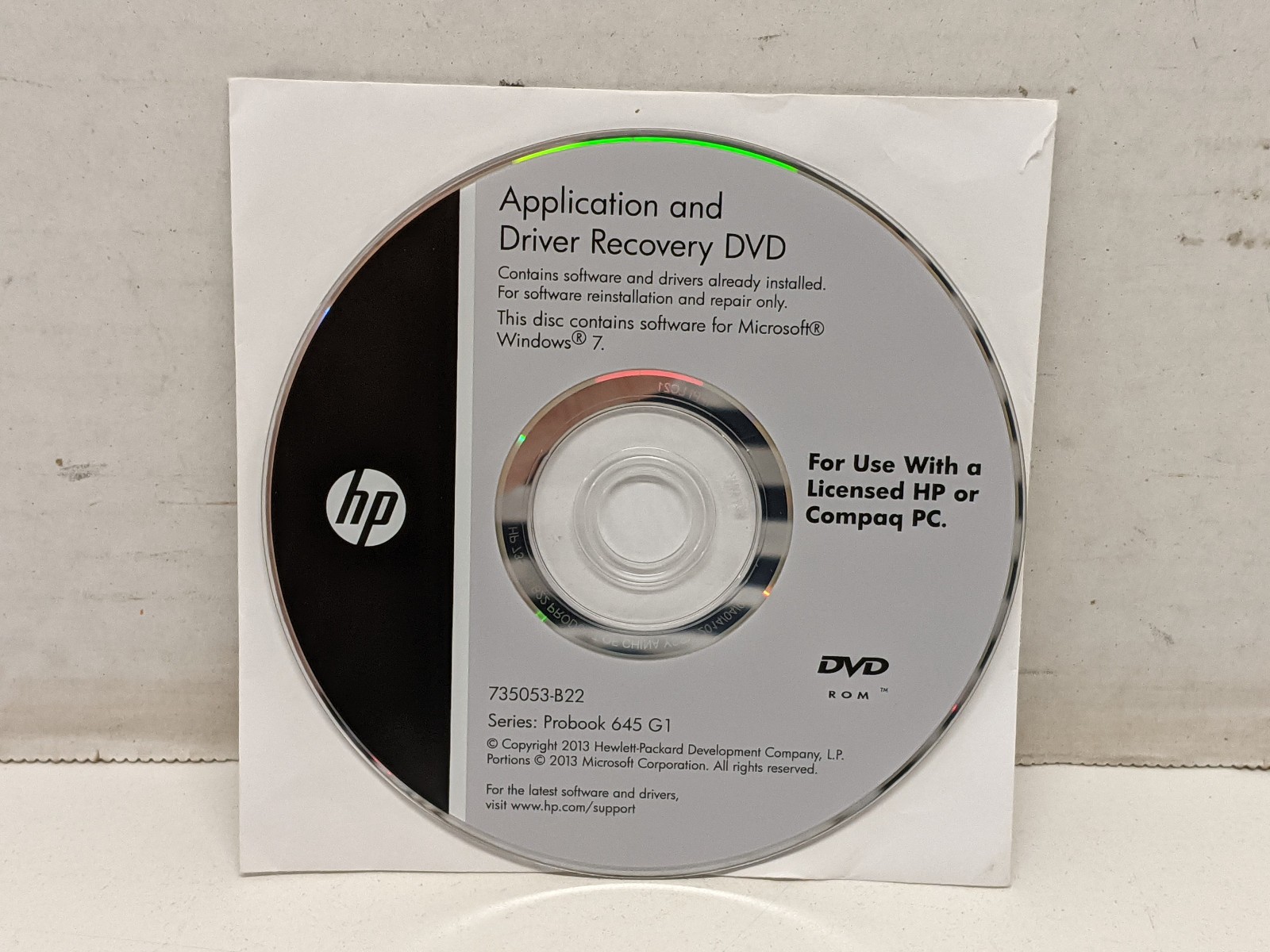 HP Application & Driver Recovery DVD for Windows 7 ProBook 645 G1 – 735053-B22